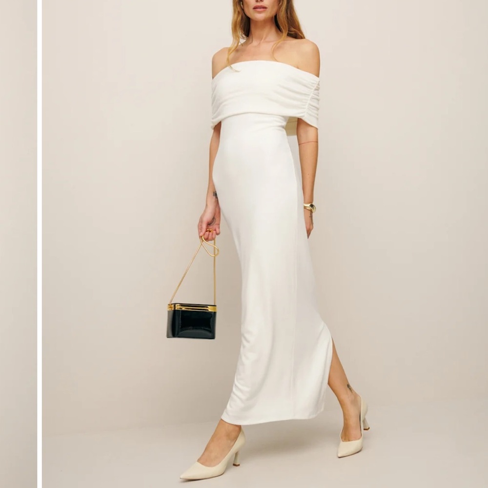 Reformation Josefina Knit cream off shoulder Midi Dress‎  Size XS bridal holiday